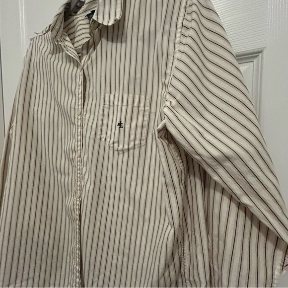 Lauren Ralph Lauren Beige Striped Button-Down Shirt - Picture 5 of 9